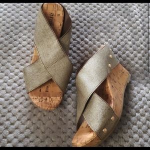 Strappy slip on wedge sandal